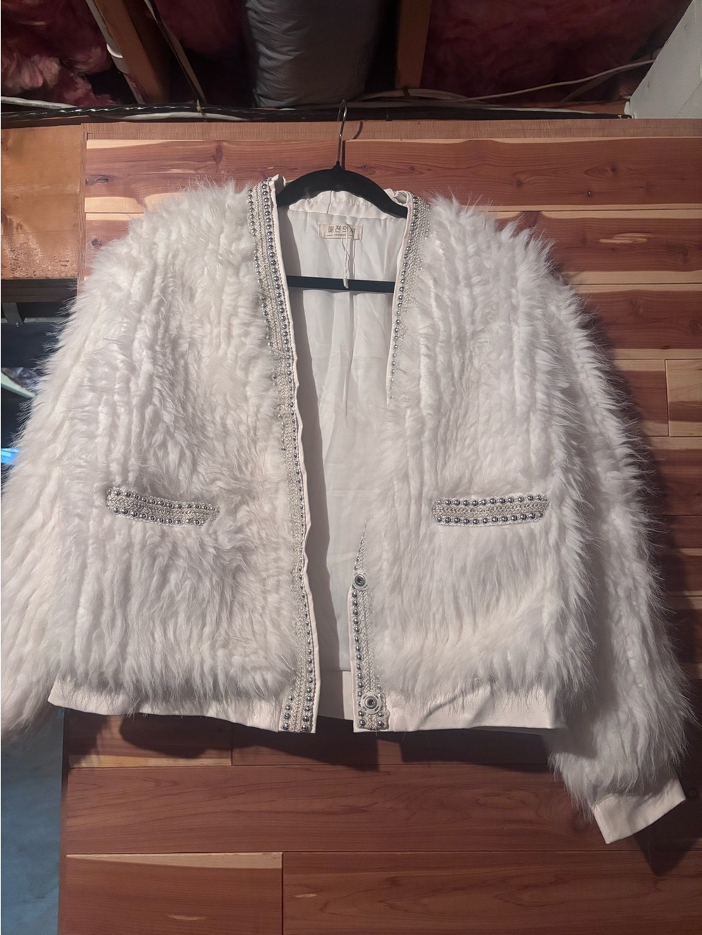 Embellished White Faux Fur Jacket - Women